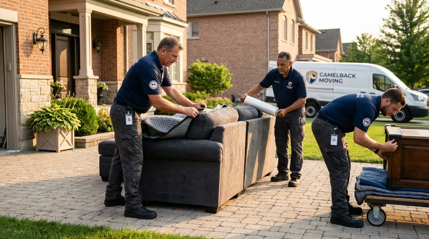 Large estate moving crew wrapping furniture in Joshua, TX