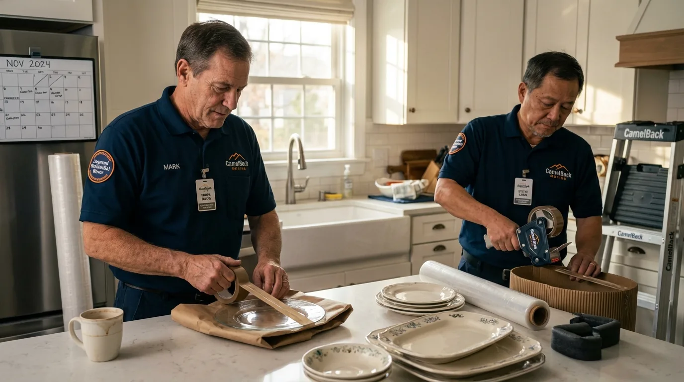 Professional crew packing kitchen dishware in Joshua, TX